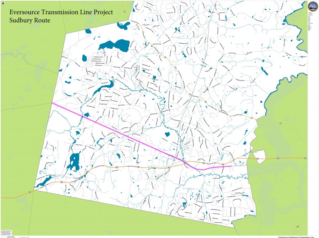 Map of the Eversource Transmission Line Project, the Sudbury route